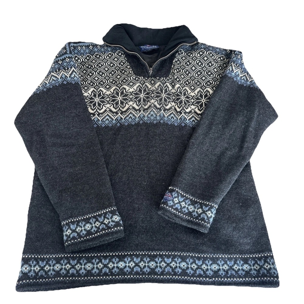 Nordstrikk Fair Isle Sweater Made in Norway Virgin Wool Lined Size XL 1/4 Zip